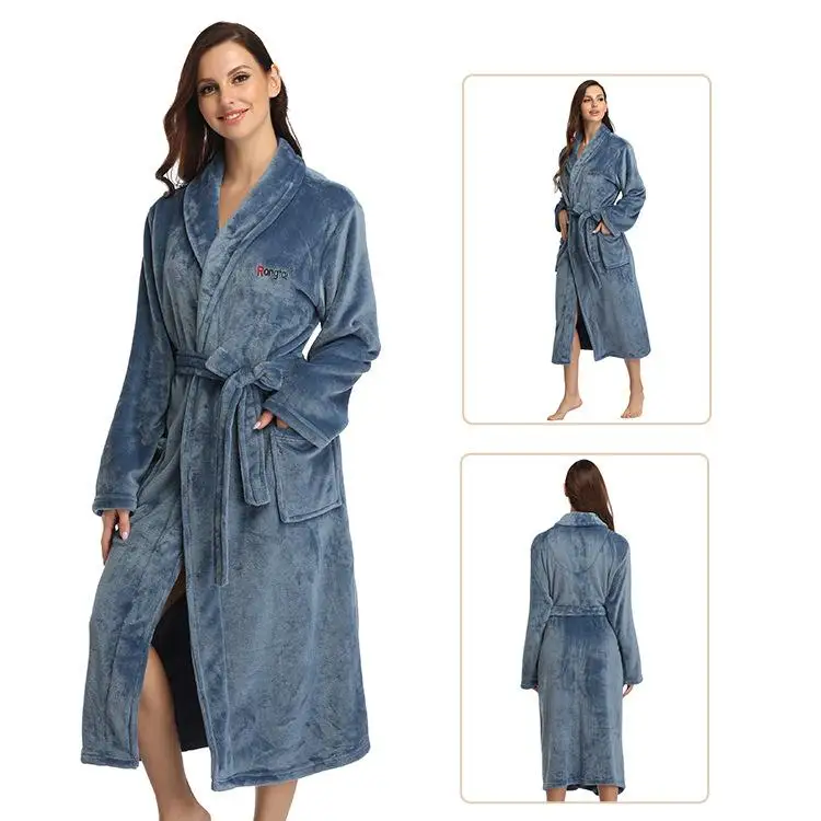 

Осенне-зимняя теплая фланелевая одежда для сна для женщин, свободное женское кимоно, ночная рубашка, толстая одежда для отдыха