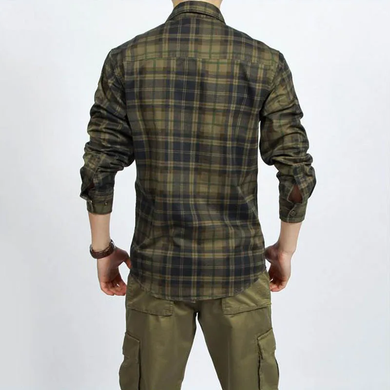 Мужская теплая рубашка из 100% хлопка с флисовой подкладкой в клетку бархатным