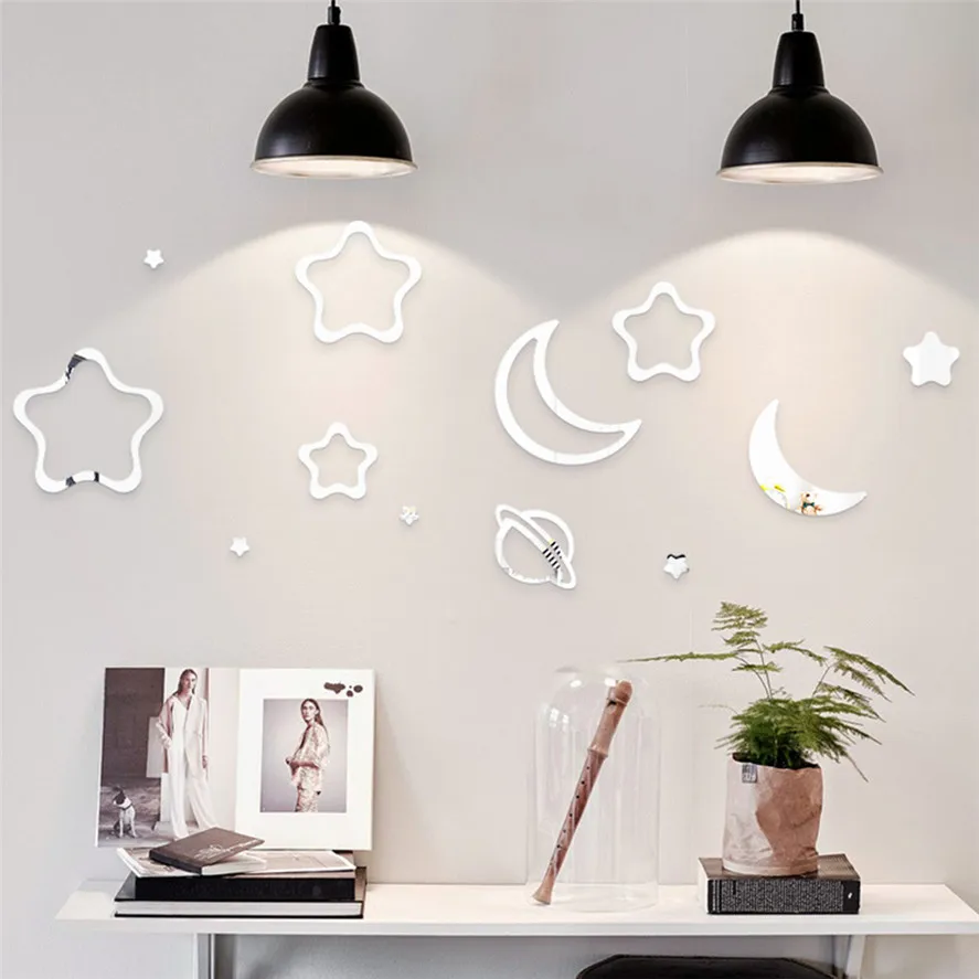 Новый 1 комплект звезда наклейка луна зеркало на стену для детской комнаты DIY
