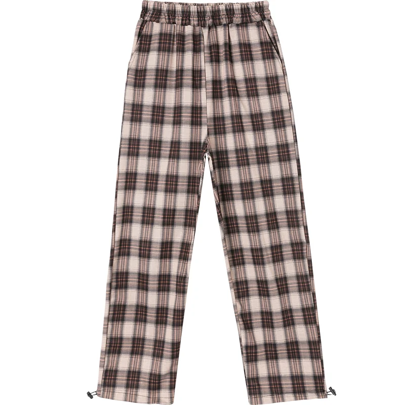 Брюки женские в клетку с завышенной талией спортивные Джоггеры стиле Харадзюку