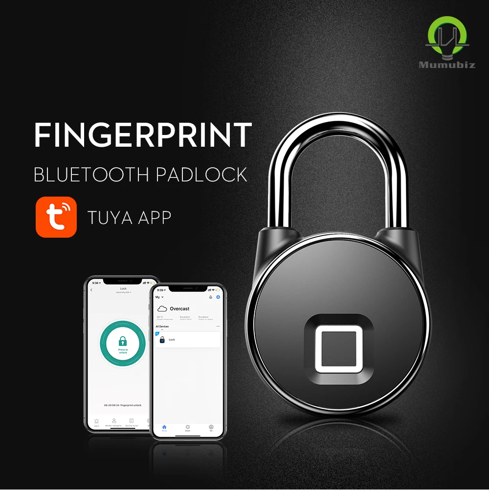 

Умный Замок Tuya, перезаряжаемый, Bluetooth, со сканером отпечатков пальцев, приложение Smart Life, влагозащищенный, IP66
