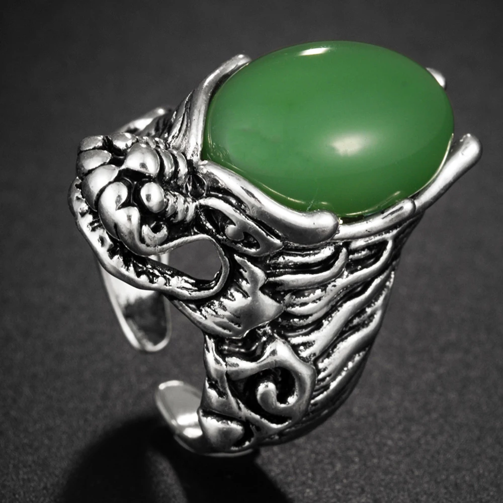 

Vintage Punk Dragon Gothic Opening Rings For Women Men Green Red Blue Jewelry Big Stone Crystal Ring Accessories Gift 2021 New