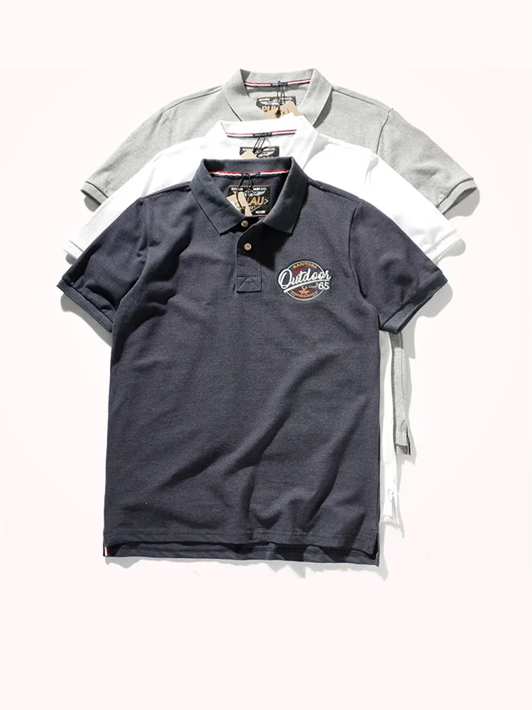 

2021 POLO Shirt Men's Fashion Short-sleeved Slim Embroidered T-shirt Summer 100% Cotton Solid Color Simple Business Lapel Tops