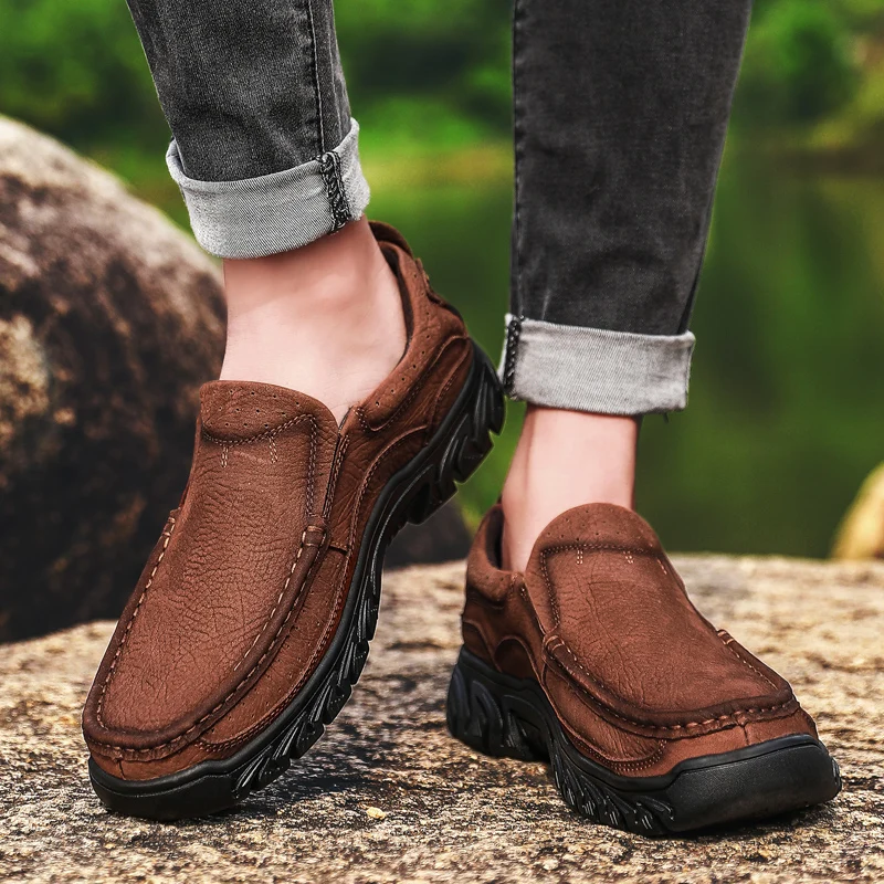 Мужская обувь для прогулок удобные уличные кроссовки из первого слоя воловьей