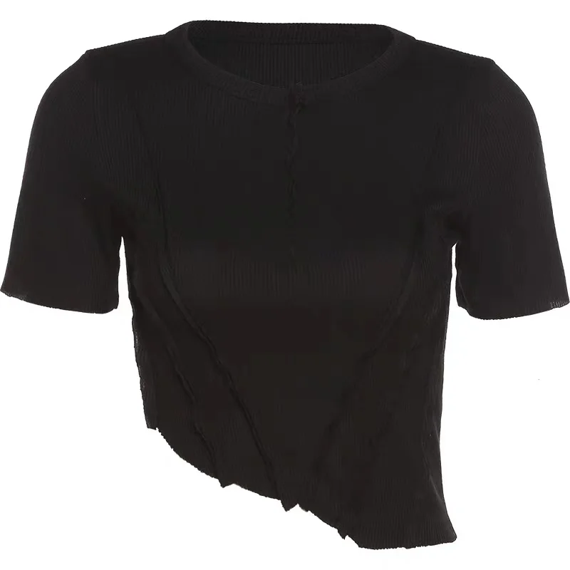 

y2k Crop Top Women T-shirt With Short Sleeve Female 2021 New Summer Clothes for Women Retro Irregular Design Slim Short T-shirt