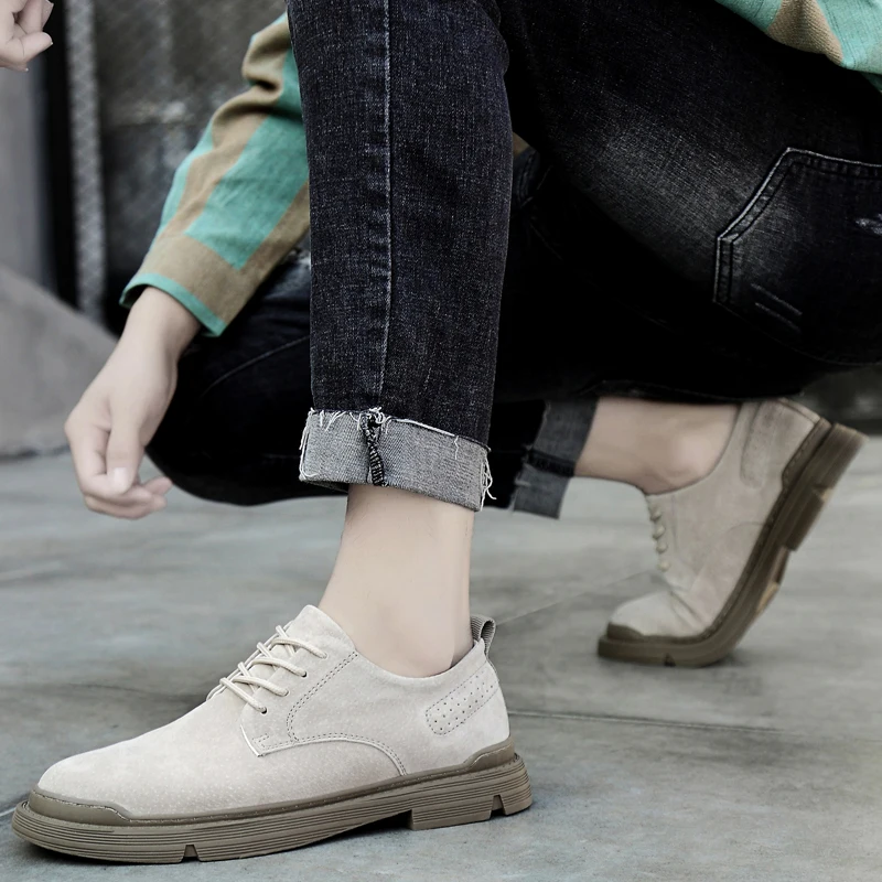 Mens Shoes Suede Casual Natural Leather Men Handmade Comfy Outdoor Brand Fashion Slip On Flat Khaki Zapatos Hombre | Обувь