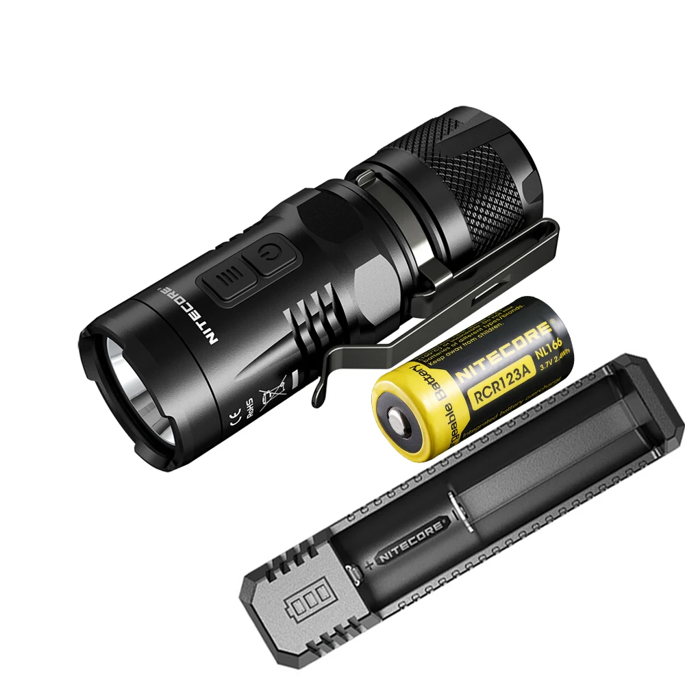 NITECORE EC11 фонарь комплект CREE XM L2 (U2) макс 900 люмен луч бросок 190 м уличный с RCR123A