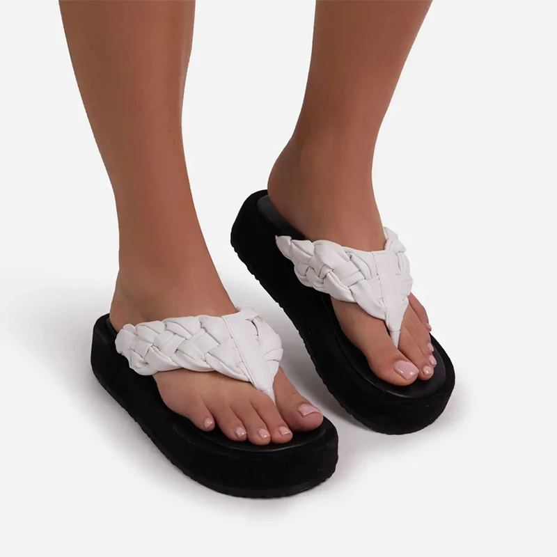 

2021 Woman Flip Flop Weave Platform Slippers Female Summer Beach Casual Slides Ladies Open Toe New Fashion Shoes Plus Size