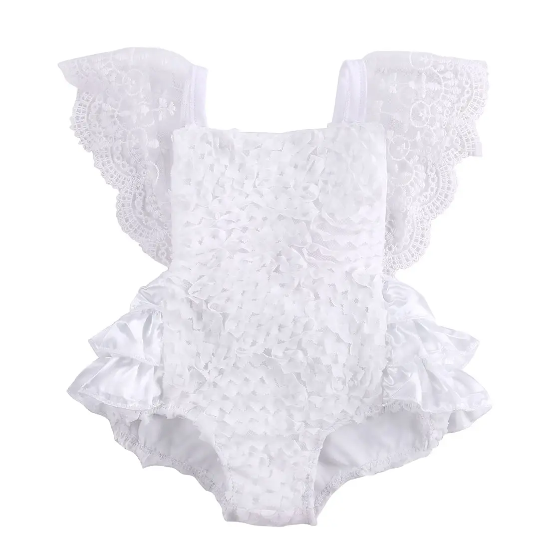 Newborn Baby Summer Clothing Princess Girls Romper Lace Floral Ruffle Sunsuit Sleeveless White Jumpsuit Outfits Clothes 0-18M images - 6