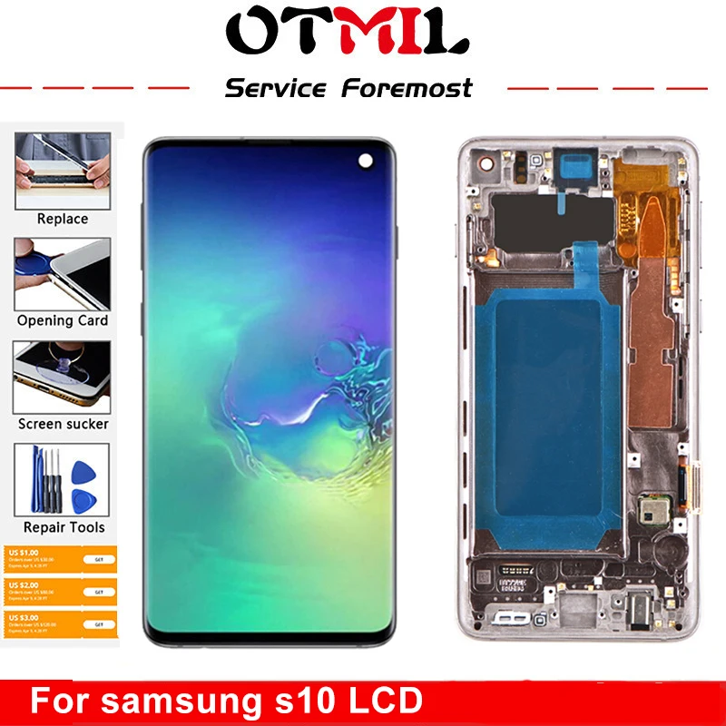 Pantalla LCD Super AMOLED para Samsung Galaxy S10 2019 SM-G9730 G973F, repuesto de digitalizador de pantalla t&aacute;ctil para Samsung S10-0