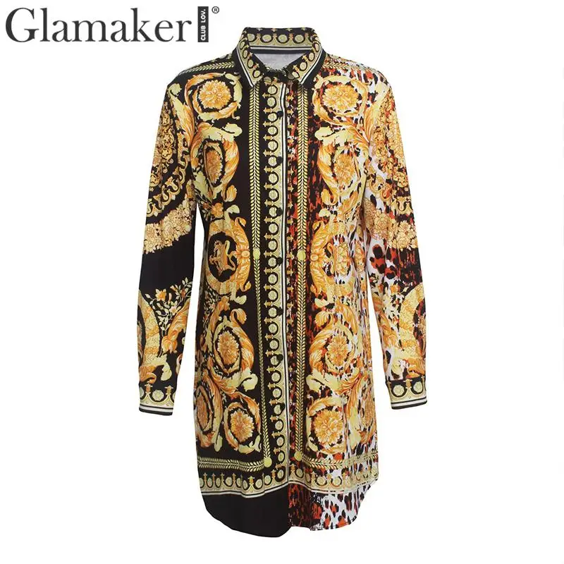 color 2 Glamaker, сексуальное винтажное Золотое Платье с принтом пейсли, женское Короткое платье-блузка с v-образным вырезом, Осеннее элегантное Клубное платье, вечерние платья большого размера - Цвет: color 2