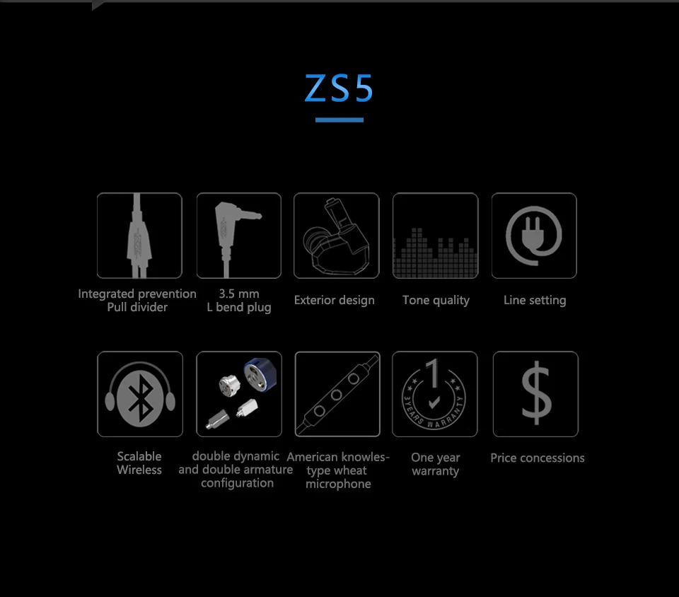KZ ZS5 2DD+ 2BA гибридные наушники-вкладыши HIFI DJ спортивные наушники для бега наушники-вкладыши для KZ ES4 ZS10 AS10 ZST ZSN PRO CCA C10 V80