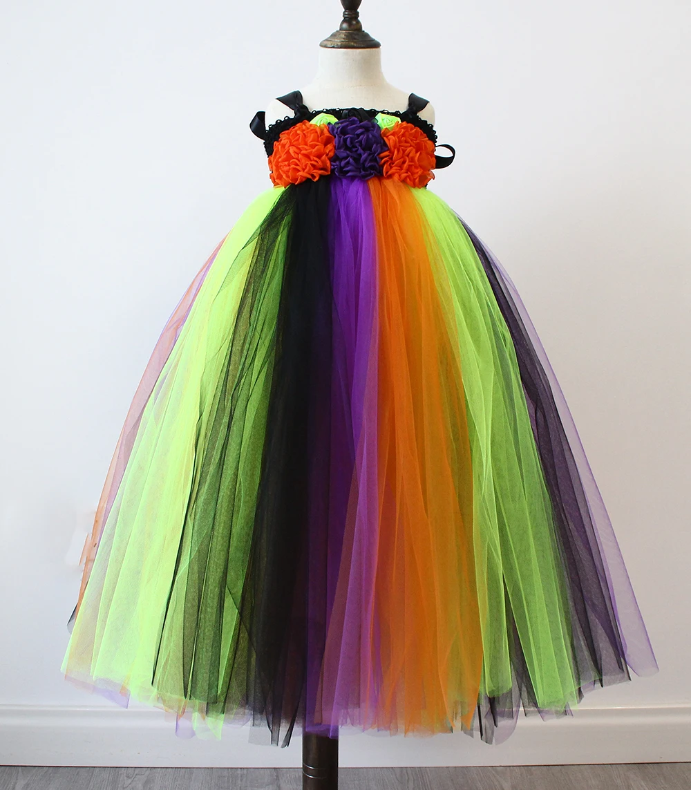 Хэллоуин ребенок ведьма косплей костюм черный фиолетовый оранжевый длиной до