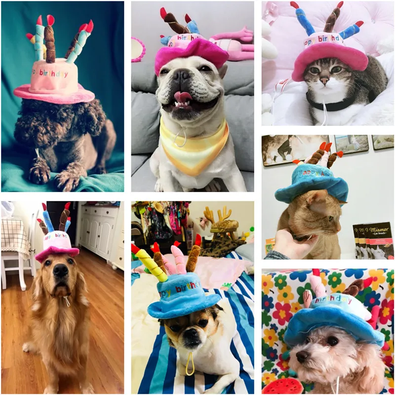 

Cute Caps For Dog Pet Cat Birthday Cap Cake Hat Candles Design Headwear Dog Birthday Party Hat Costume Accessory Gift For Pet