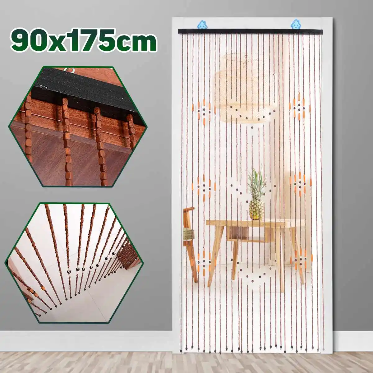 90x175cm 27 Wave Wooden Door Blinds Fly Screen Handmade 27 Line Wooden Beads Curtain For Home Porch Bedroom Wood Divider Decor