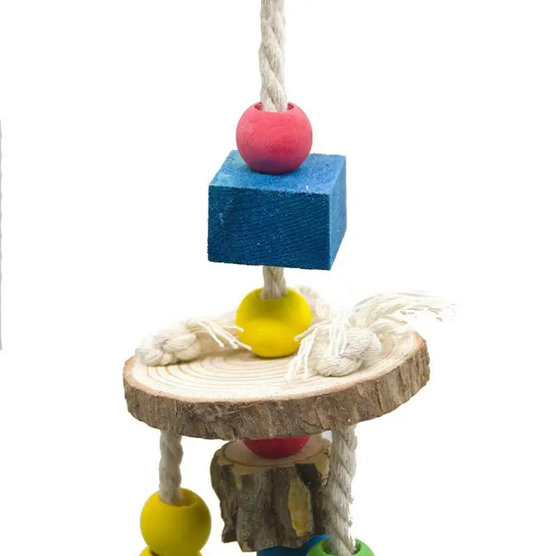

Pet Bird Chewing Toys Natural Wood Blocks Bird Cage Hanging Rope Parrot Toy Parakeet Molar Bite Resistant Toys Birds Accessories