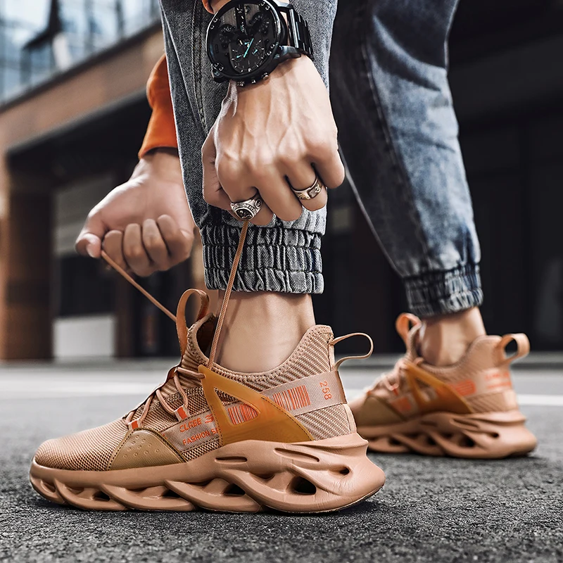 Brown Lightweight Men Running Shoes Fashion Unisex Blade Sneakers Big Size Outdoor Male Athletic Shoes Mesh Jogging Sneakers Men