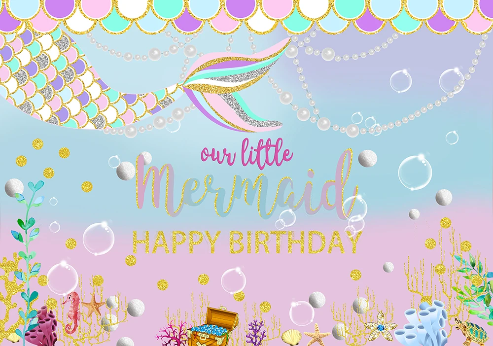 Фон для вечеринки в честь Дня Рождения с изображением маленькой Русалочки|Фон