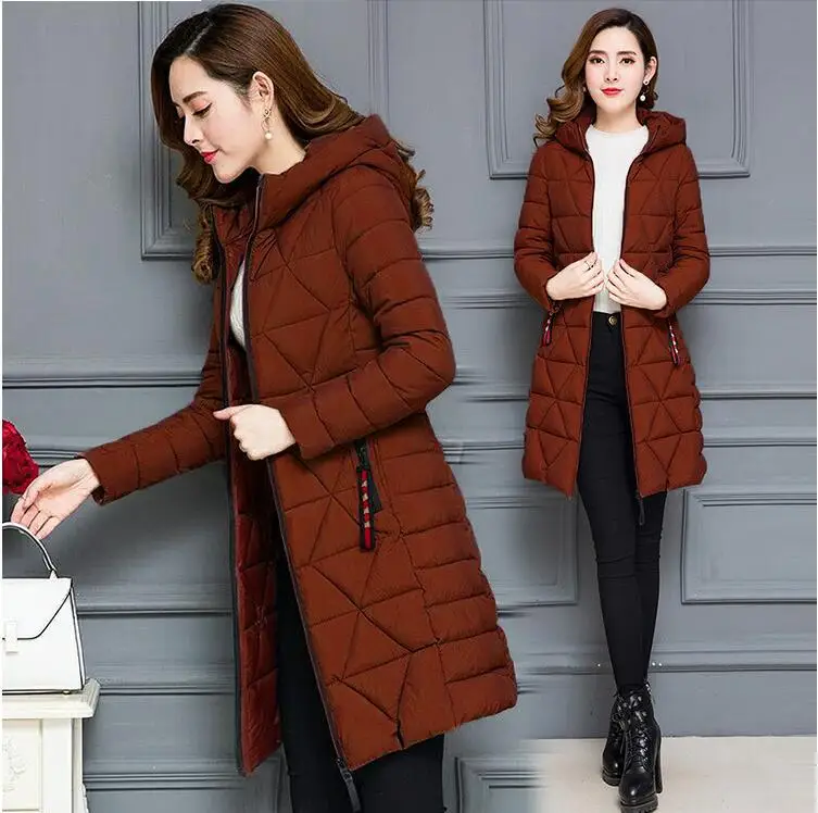

2019 New Winter Women's Thick Cotton Coat Korean Version Of the Loose Coat Medium Long Hoodie Parkas Warm Jackets Solid Color