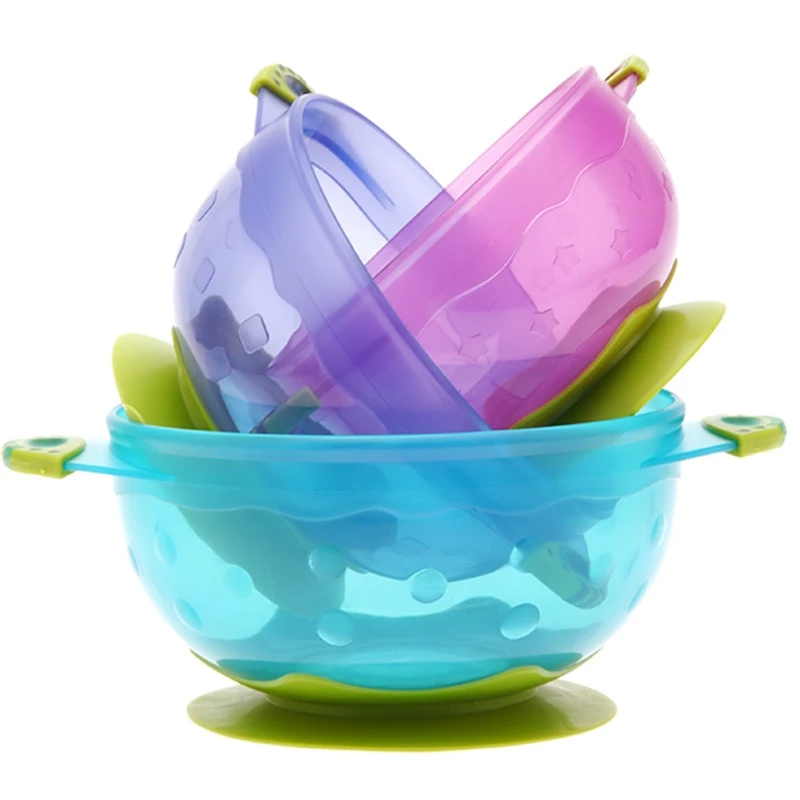 

3Pcs/Set Baby Suction Cup Food Bowls with Lid Spill-proof Drop Resistance Sucker Dinner Plate Infant Learning Feeding Dish Table