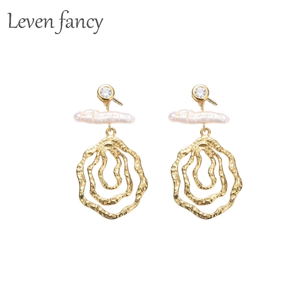 Exaggerated Irregular Circle Design Geometric Earrings Gold 925 Sterling Silver Nature Freshwater Baroque Pearl Drop | Украшения и