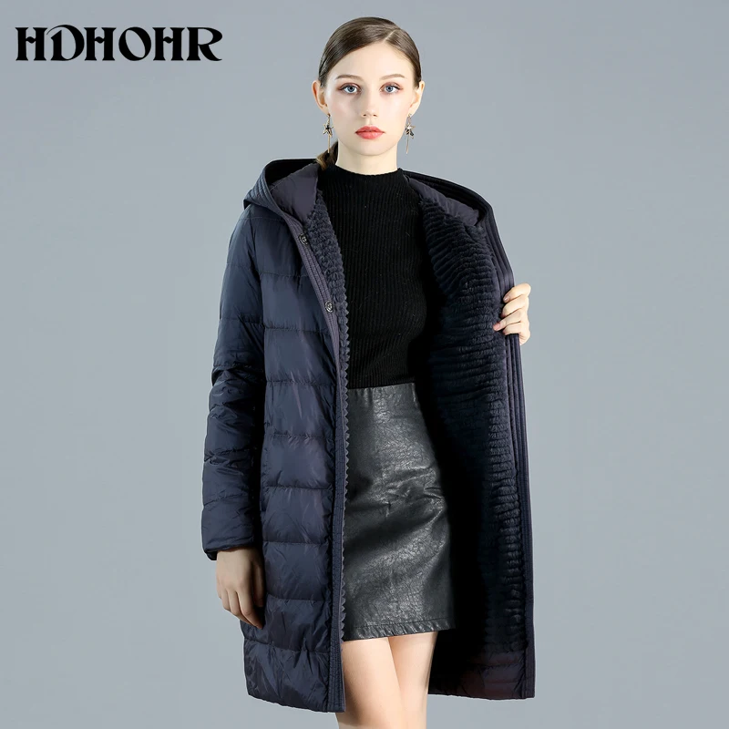 HDHOHR высококачественное пальто из натурального меха для женщин, пальто из натурального меха кролика с хорошим пухом, Двусторонняя одежда, теплая женская меховая куртка