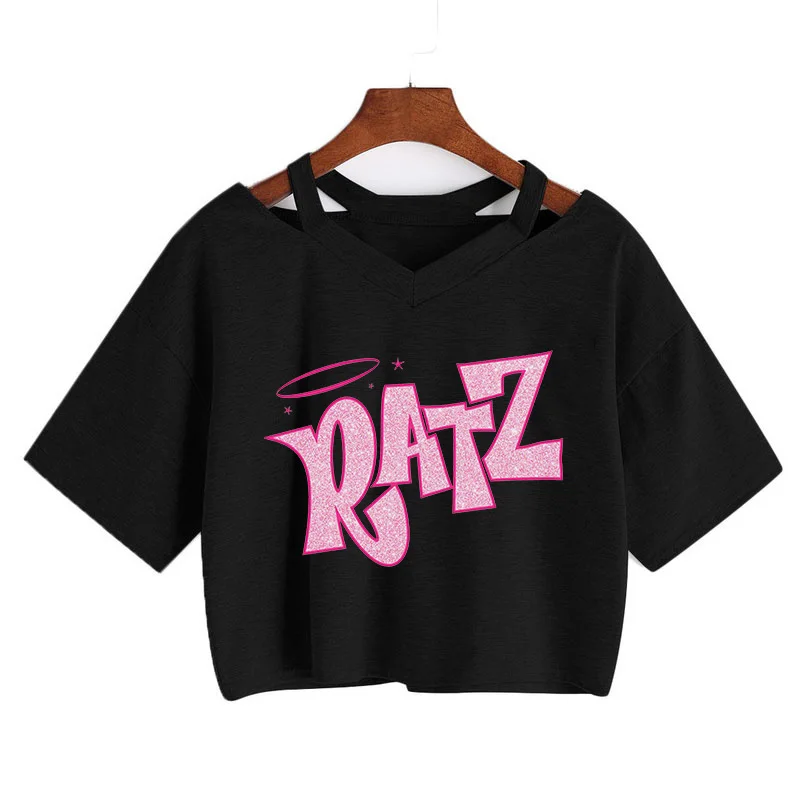 Футболка женская с надписью Bratz повседневный кроп-топ розового цвета в стиле панк