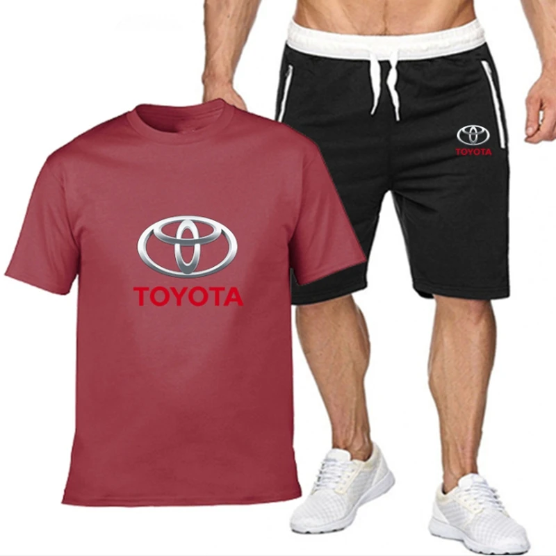 

Mens Short Sets for TOYOTA Car Logo Printed Summer High Quality Cotton Sportswear 2Pcs Tshirt Shorts Tracksuit Man Brand Sets