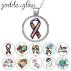 Пазл для осведомленности об аутизме красочная Лента Любовь круглый стеклянный кабошон посеребренныйхрустальный кулон ожерелье ювелирные изделия для подарка