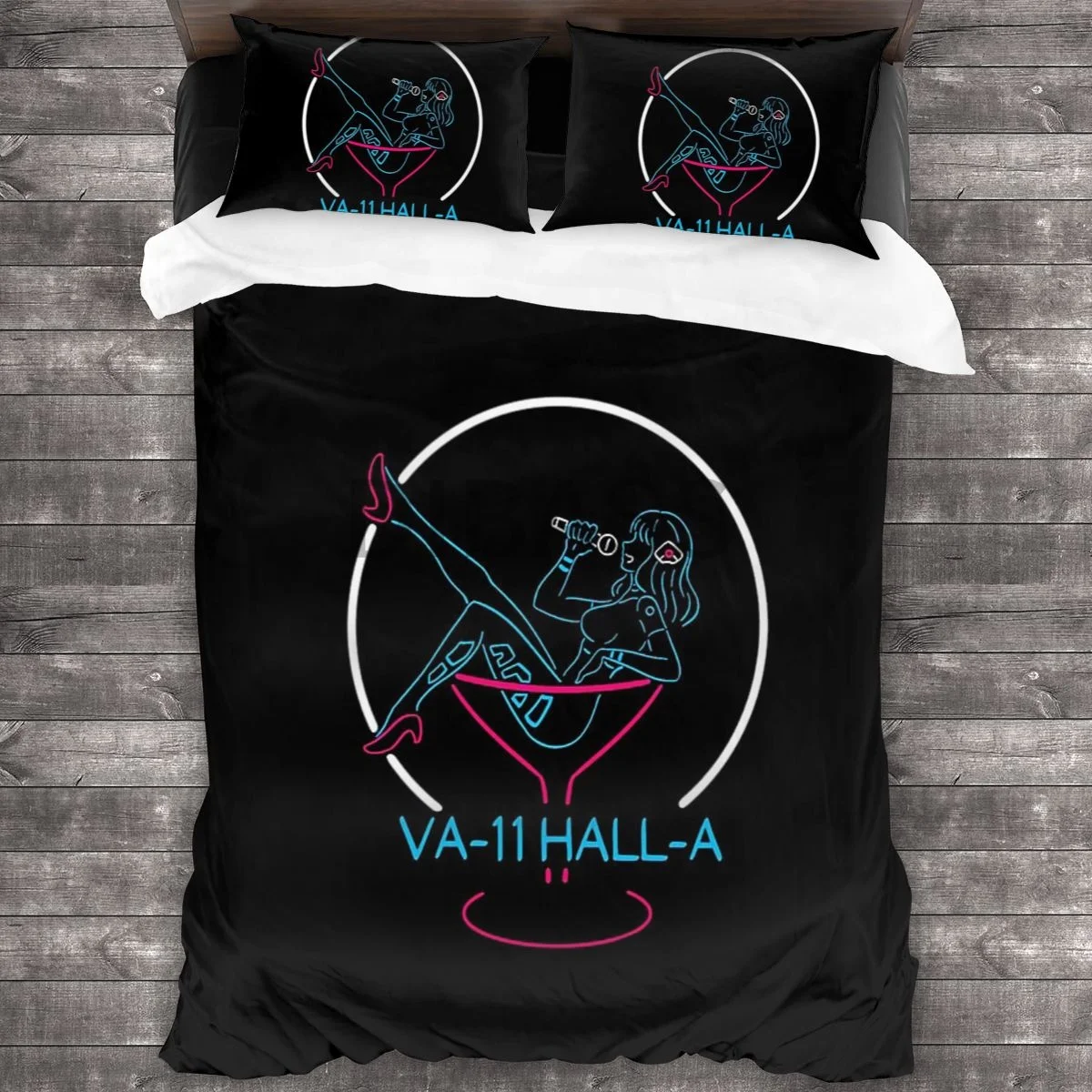 

VA-11 Hall-A Neon Sign Comforter Set with 2 Pillowcases，Soft Microfiber Bedding Set Duvet Cover