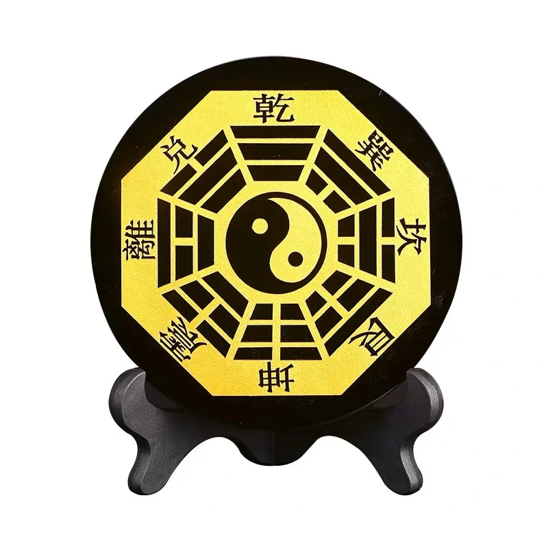 

10 см украшение из натурального обсидиана Тай Чи восемь диаграмм тарелка городской дом фэн-шуй украшение