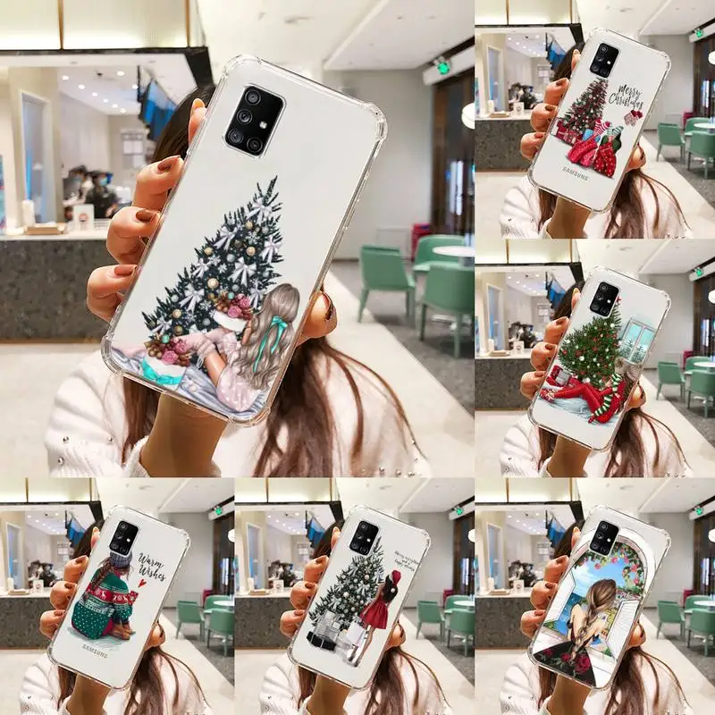 

Merry Christmas Brown Hair Girl Phone Case Transparent For Samsung S 10 9 20 11 7 8 21 6 P Edge PLUS ULTRA 4G 5G