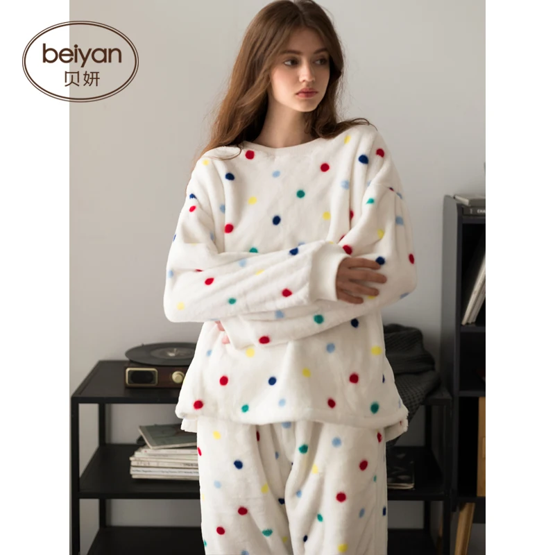 Зимняя флисовая Пижама кораллового цвета Женский уличный теплый домашний