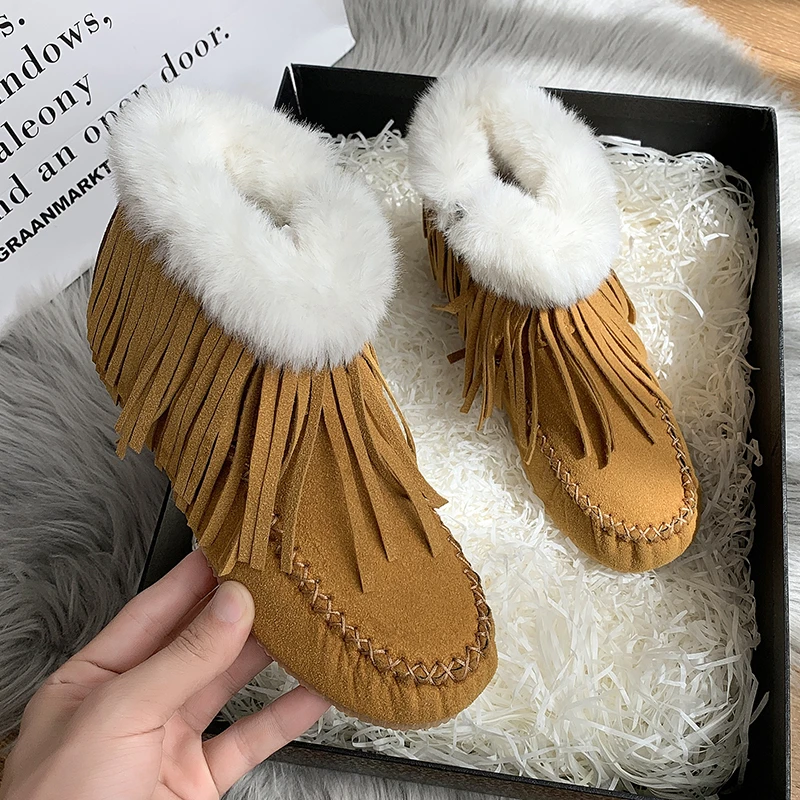 

Fur Platform Winter Boots 2022 New Women Fringe Fashion Suede Short Plush Ankle Snow Chelsea Warm Boots Goth Slip-on Mujer Shoes