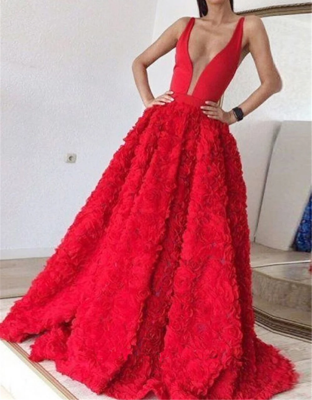 

Lanvendia женское Красное атласное платье с v-образным вырезом для выпускного вечера 2020 сексуальные черные платья для девочек 3D Цветы Кружева Ап...