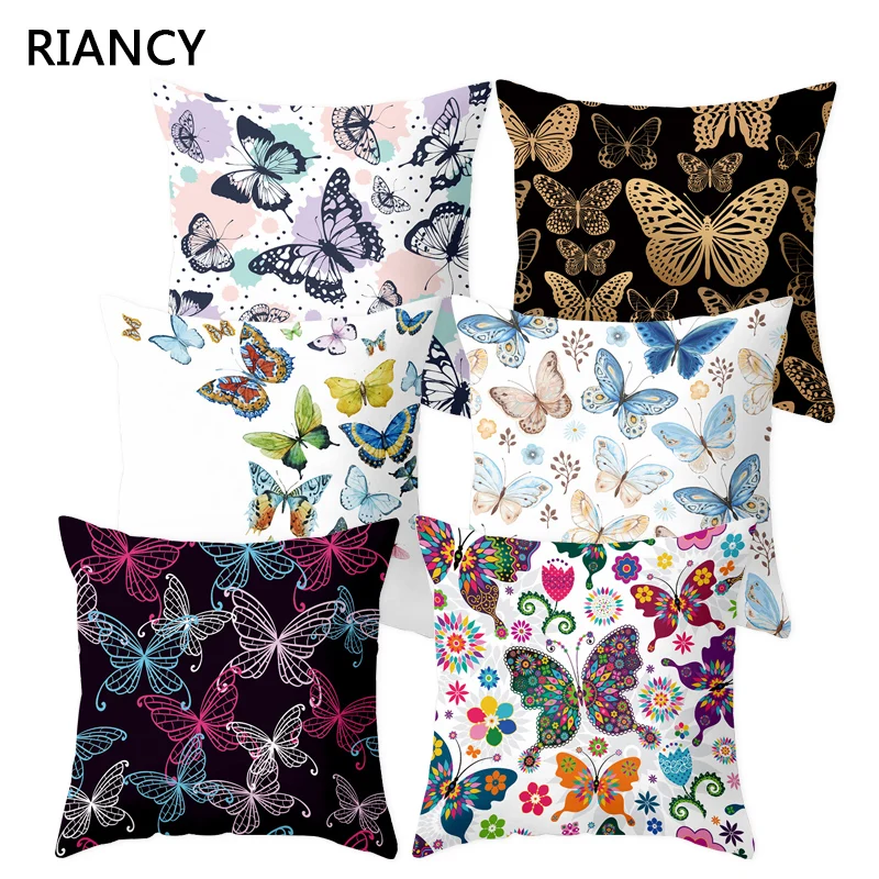 Разноцветный рисунок с изображением бабочек розовый цветок чехол для подушки