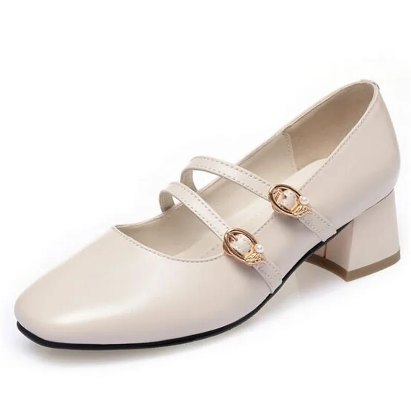 Женские кожаные туфли на толстом каблуке Элегантная модная обувь из воловьей