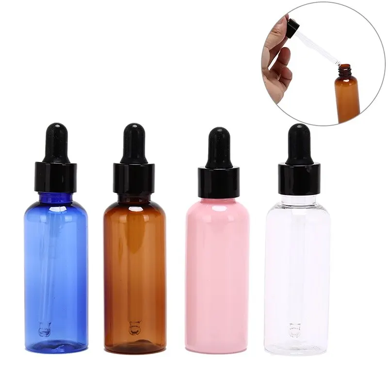 

50ml/bottle Dropper Empty PET Aluminum Dropper Oil Essential Bottle In Refillable Drop Liquid Pipette Bottles