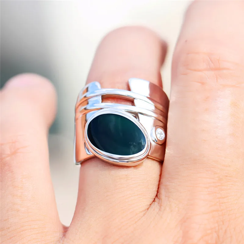 Женское Винтажное кольцо на палец обручальное серебряного цвета с большим