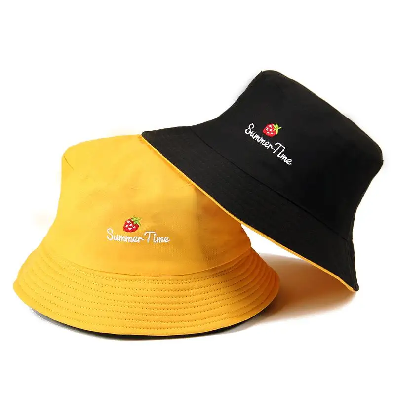 Панама Двусторонняя однотонная с вышитыми буквами в стиле хип-хоп |