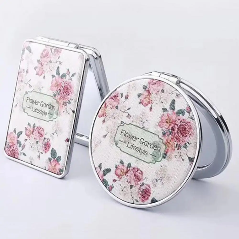 

Faux Leather Double-side Folding Makeup Mirror Portable Flower Printed Magnifier