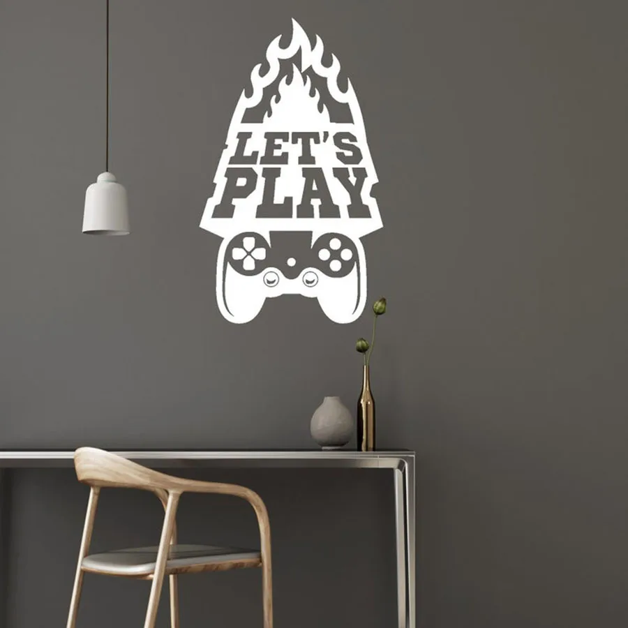 

Let's Play Wall Decal Gaming Quote Video Games Joystick Mural Vinyl Sticker Gamer Kids Boys Bedroom Playroom Home Decor S716