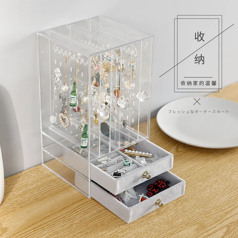 

Stud Earrings Jewelry Necklace Acrylic Hanger Plastic Transparent Earrings Storage Box Drawer Cosmetic Make Up Organizer