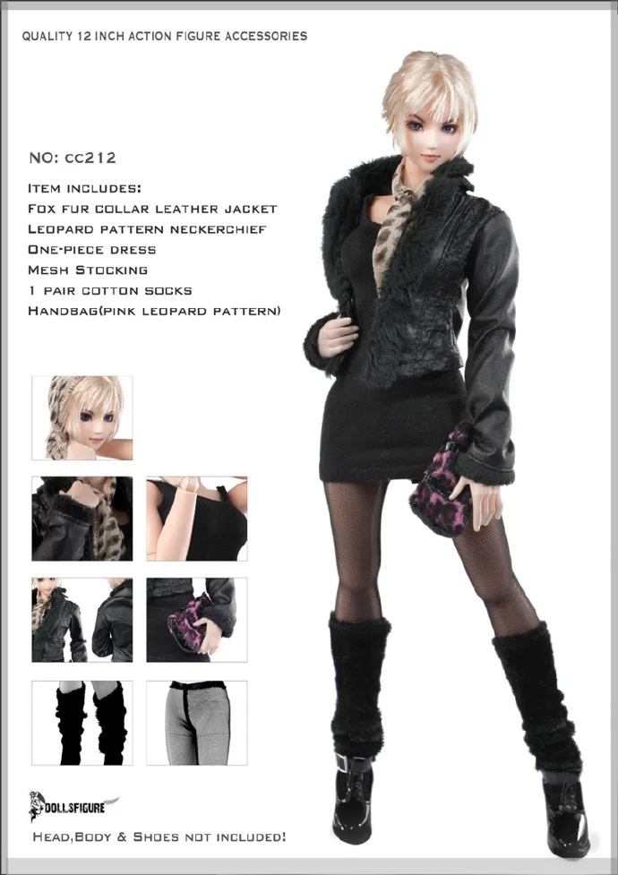 

1/6 Gothic female soldier plush leather suit without shoes, suitable for 12-inch movable doll model