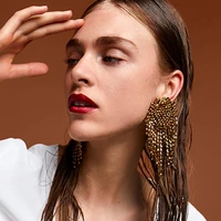 exaggerated rhinestone big tassel drop earrings statement jewelry for women luxury crystal wedding dangle earrings wholesale
