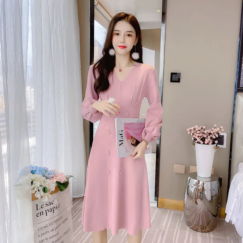 

Повседневные женские весенне-летние платья, модное элегантное винтажное дамское офисное платье мини в Корейском стиле с V-образным вырезом ...