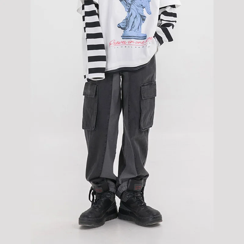 Харадзюку уличные джинсы брюки для мужчин и женщин Ретро стиль сшитые с вырезами