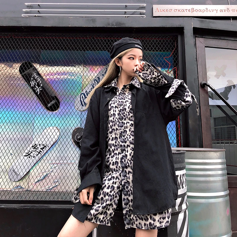 Весна Лето Корея Ulzzang Harajuku ретро леопардовая рубашка свободная хип хоп