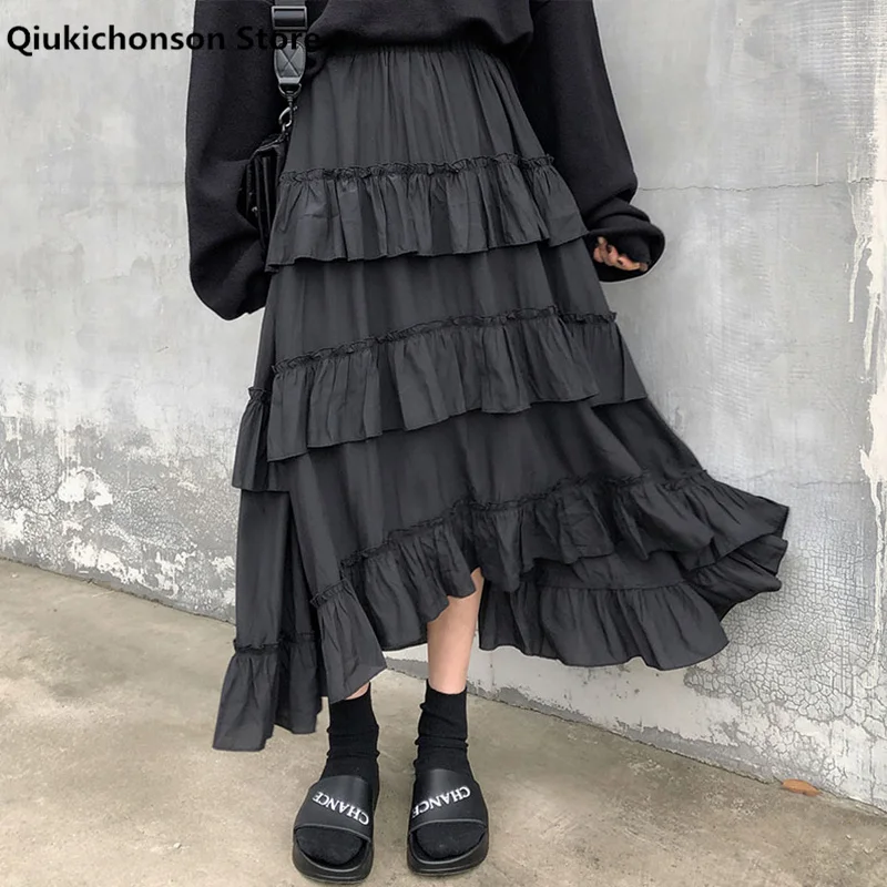 

Женская длинная юбка миди Qiukichonson, Летняя асимметричная юбка с высокой талией и рюшами