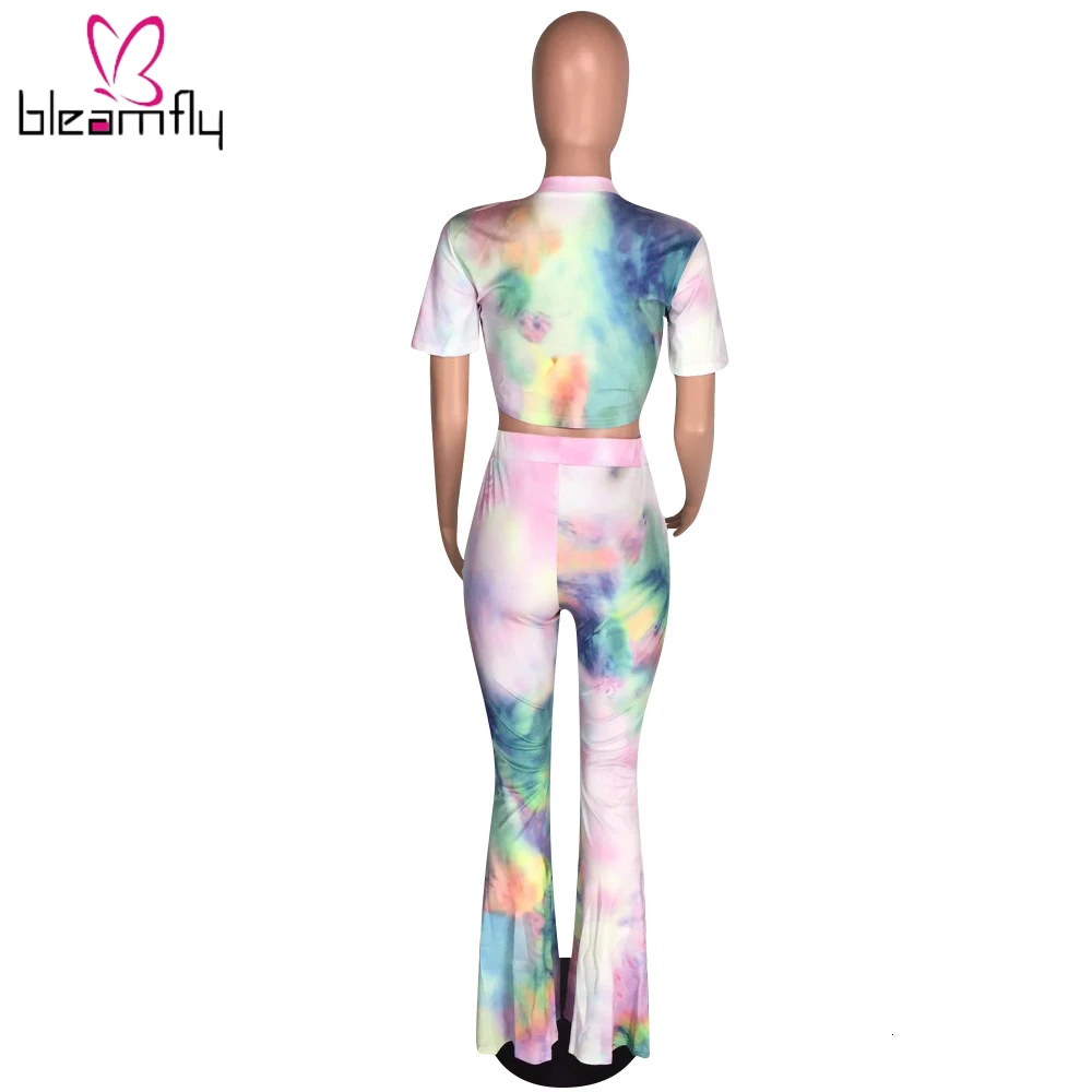 Женская Летняя короткая футболка с принтом Tie Dye Galaxy топ широкие штаны костюм